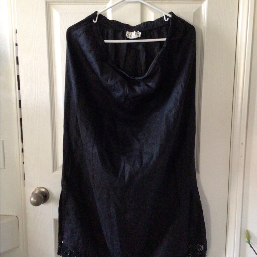Large black cotton skirt!  Black lace trim on skirt bottom long
